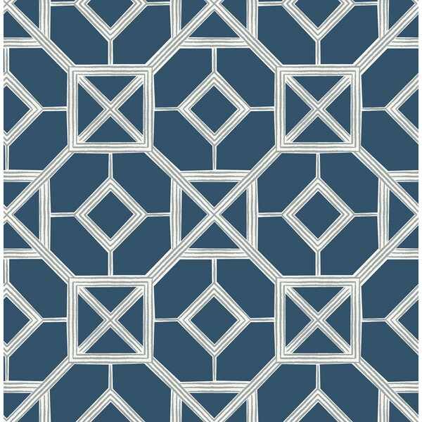 Manhattan Comfort McAllen Livia Dark Blue Trellis 33 ft L X 205 in W Wallpaper BR4014-26411 - main